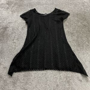 Shannon Ford New York Tunic Top Womens Large Solid Black Lace Sequence Blouse